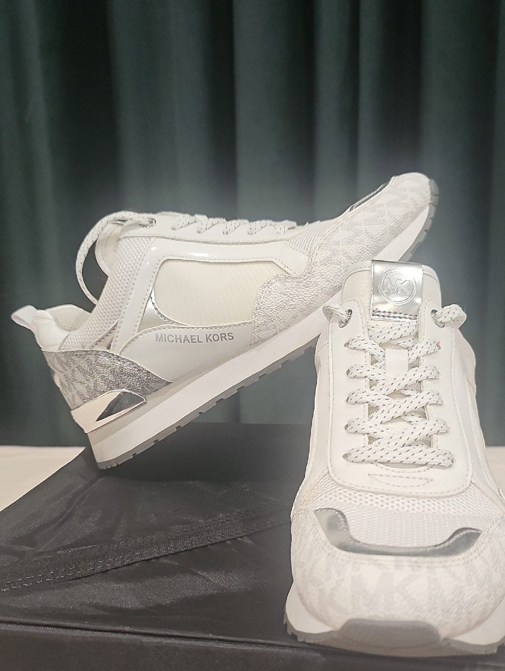 Michael Kors Women's White and Silver Lace-Accent Sneakers